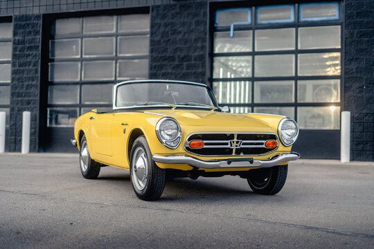 Yellow Japanese Classic Convertible Sports Car