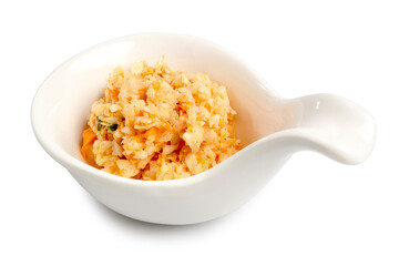 Kimchi Coleslaw served on white spoon isolated on white background. Clipping path