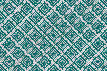 Seamless geometric ethnic fabric pattern, quadrilateral pattern, pattern design, carpet, wallpaper, curtain, cushion, clothing, wrap, batik, cyan background