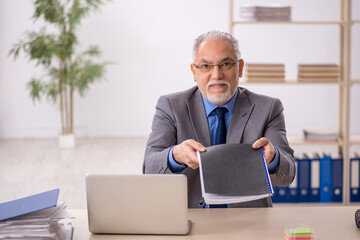 Old male employee working at workplace
