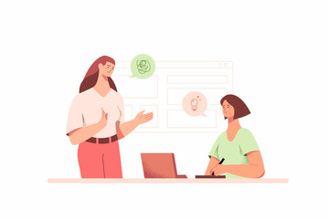 Young smart colleagues discussing or brainstorming ideas for their new project