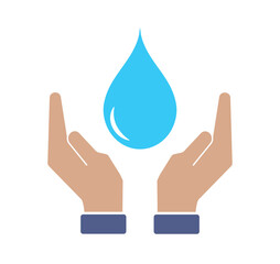 Fototapeta na wymiar Hand holds water drop. Save Water concept. clean water, environment friendly. Vector illustration