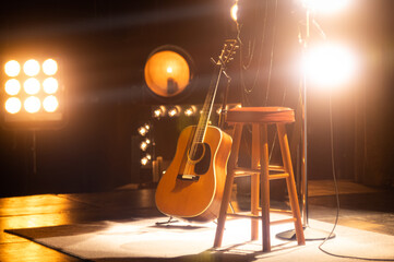 Acoustic Guitar on Stage - obrazy, fototapety, plakaty