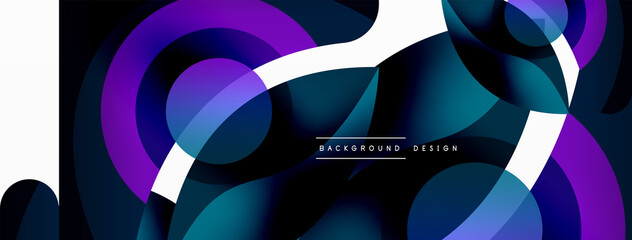 Abstract background with color geometric shapes. Beautiful minimal backdrop with round shapes circles and lines. Geometrical design. Vector illustration