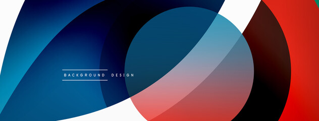 Obraz premium Abstract background with color geometric shapes. Beautiful minimal backdrop with round shapes circles and lines. Geometrical design. Vector illustration