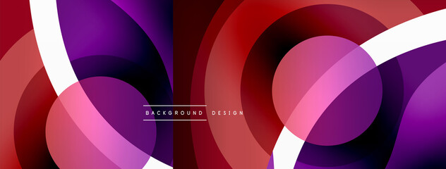 Abstract background with color geometric shapes. Beautiful minimal backdrop with round shapes circles and lines. Geometrical design. Vector illustration