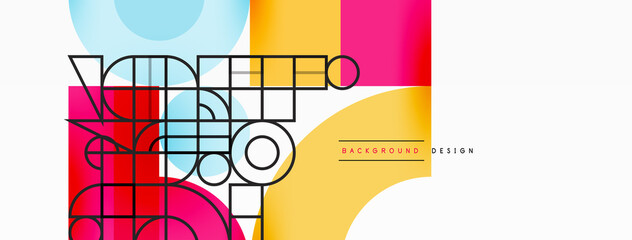 Circle and square geometric background. Round shapes with squares and triangles composition for wallpaper, banner, background or landing