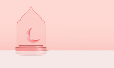 3d vector Islamic display podium decoration background with with pastel pink base for ramadan, eid sale banner 