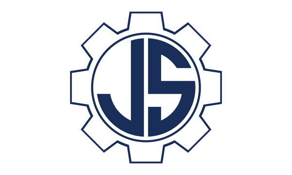JS two letter monogram type mechanical | industrial | engineering  creative initials letter with gear icon logo design vector template.