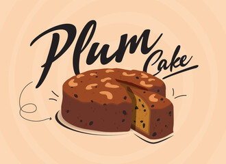 Plum Cake illustration decorated with cashew nuts