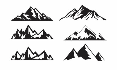 Set of mountains silhouette Icons vector. Vintage monochrome. Mountain peaks to create logos, badges and emblems. 