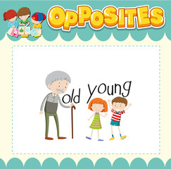 Education word card of English opposites word