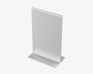 Metallic table talker, promotional upright menu table tent sign holder, table menu card display stand picture frame for mock up and template design. 3d render illustration.