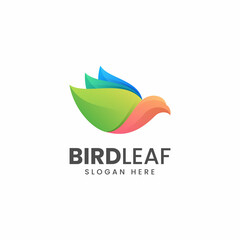 Vector Logo Illustration Bird Leaf Gradient Colorful Style.