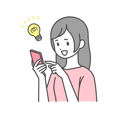 スマートフォンを操作して閃いた女性