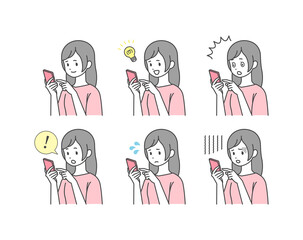 スマートフォンを操作する女性　セット