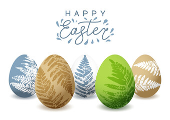 Greeting card with Easter eggs with fern floral ornate for Your holiday design