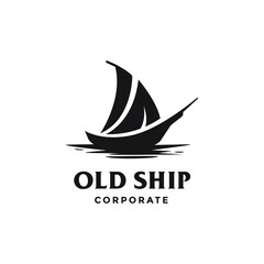 Silhouette of  Traditional Sailboat old ship logo design