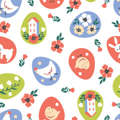 Easter eggs seamless pattern. Holidays background for gift wrapping paper, wallpaper and fabric