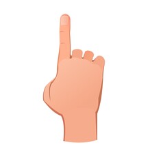 Hand raised up with one finger. Object isolated on white background. Funny cartoon style. Vector