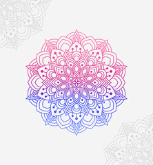 illustration of a mandala in pink and blue colors. Mandala with floral motif. on a white background.