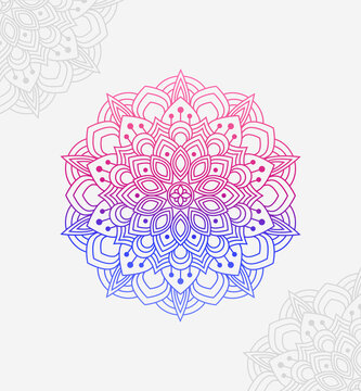 illustration of a mandala in pink and blue colors. Mandala with floral motif. on a white background.