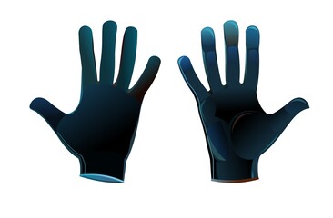 Plain black leather gloves outside and inside. Cartoon style. Object isolated on white background. Vector
