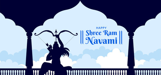illustration of Lord Rama, Ram Navami festival Hindi text - obrazy, fototapety, plakaty
