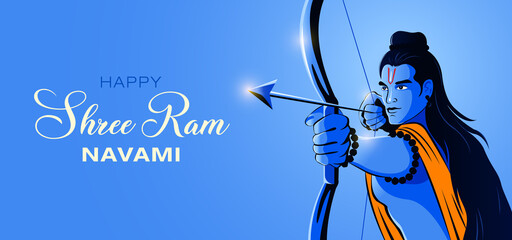 Shri Ram Navami Greeting hands of Lord Rama Holding Big Bow and Arrow - obrazy, fototapety, plakaty
