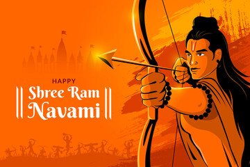Fototapeta Shri Ram Navami Greeting hands of Lord Rama Holding Big Bow and Arrow obraz