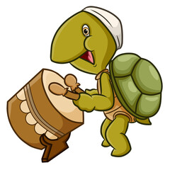 The happy turtle is hitting the islamic drum