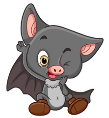 The cute baby bat is sitting and raising the hand