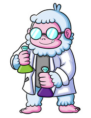 The scientist yeti is making the poison in the laboratory