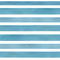 Watercolor seamless pattern with colorful light blue horizontal stains. On white background.