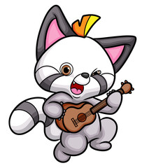 The rock raccoon is playing guitar and sing a song