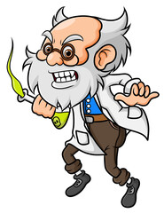 The old crazy scientist is making the poison in the laboratory