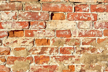 The background is made of old old red brick and peeling plaster