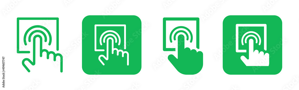 Poster press button icon collection. hand pushing button symbol vector illustration.