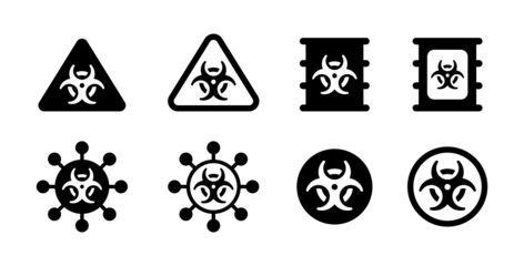 Biohazard warning sign icon collection.