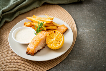 fried salmon fish and chips