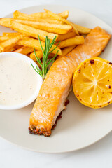 fried salmon fish and chips