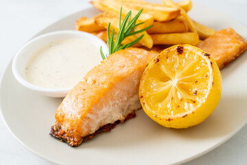 fried salmon fish and chips