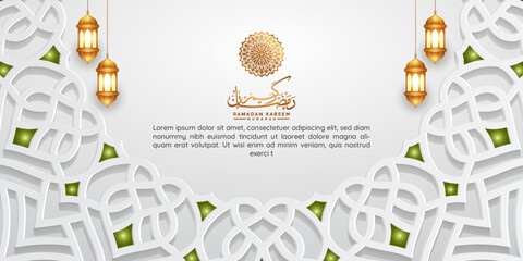 arabic islamic luxury white horizontal ramadan or ramadhan banner with islamic arabic pattern for eid al fitr ramzan mubarak background