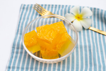 Fototapeta na wymiar Sweet egg floss jelly. Thai dessert