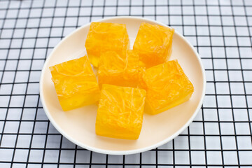 Sweet egg floss jelly. Thai dessert