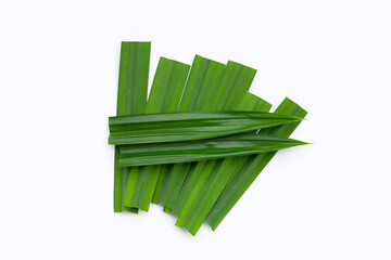 Fresh pandan leaves on white background.