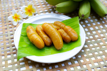 Banana in syrup. Sweet dessert