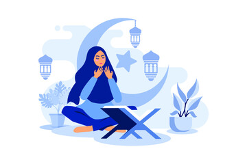 muslim women praying cartoon character illustration