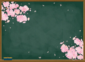 黒板に描かれた桜のチョークアートのベクターイラスト © Studio Trinity