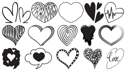 Black hand drawn hearts set